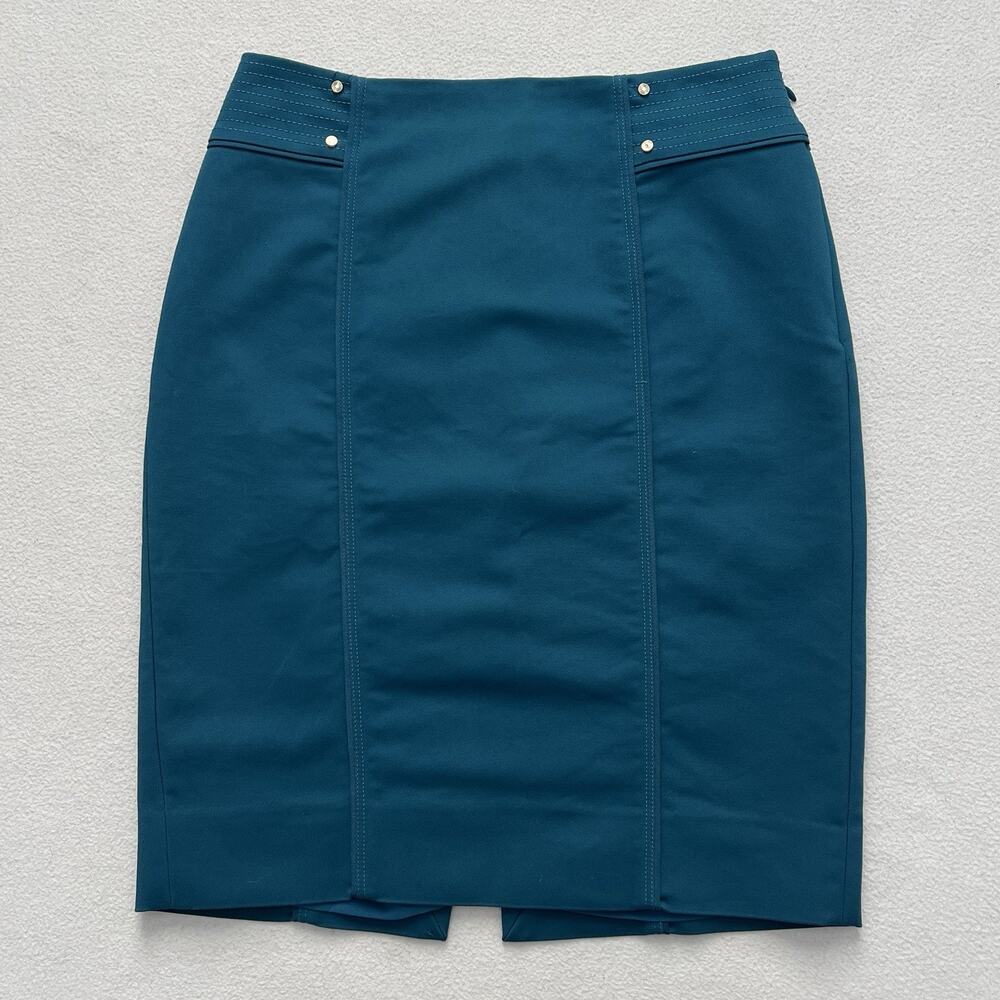 White House Black Market WHBM Turquoise Teal Blue Lined Stretch Pencil Skirt 2